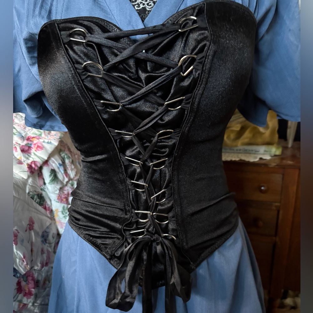 Spirit Black Lace-Up Satin Corset Bra Top